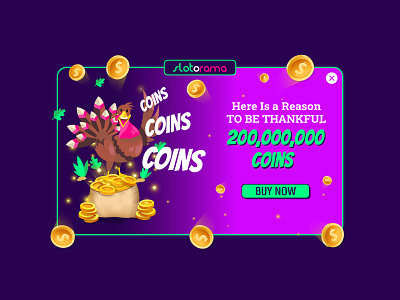 Gaming pop up coins dailyui green leaves purple turkey