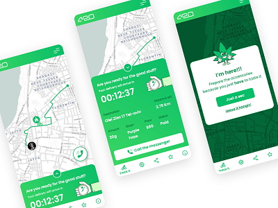 Cannabis delivery location tracker bike cannabis cannabis logo dailyui design green location map popup slide up timer tracker ui ux