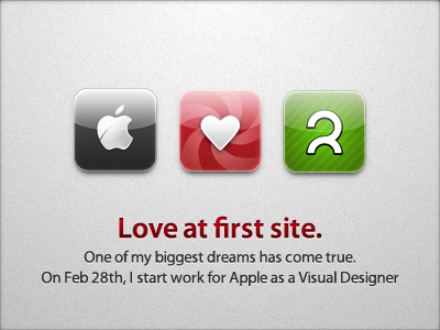 Love at first site. announcement apple logo love at first site