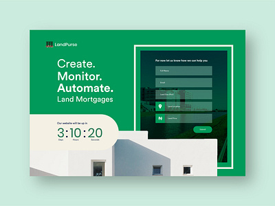 Coming Soon Page for Land Mortgages branding clean color design forms illustration landing page mortgage product design ui user inteface ux vector web website