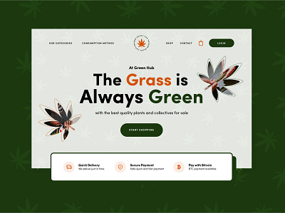 Green Hub Website canabis clean color design green minimal sketch typogaphy ui user inteface ux website weed