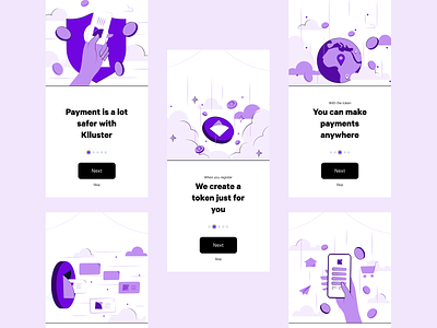 Klluster - User Onboarding 📱 cards color fintech graphic design illustration mobile onboarding payment purple ui user inteface ux