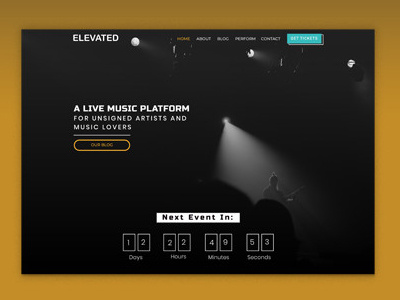 Elevated Music black and white clean dark design landingpage minimal music platform sketch web design website