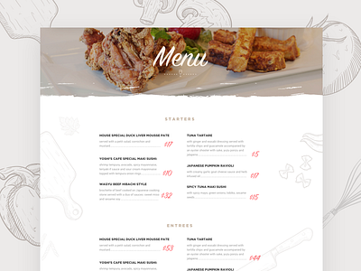 Menu cafe food landing menu restaurant ui