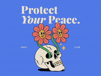 Protect Your Peace adobe illustrator blue cartoon cute illustration debut flat illustration flat vector fun color graphic design having fun illustration mascot red retro mascot skull art sunflower vector vector art vintage cartoon vintage mascot