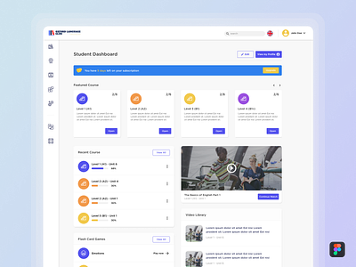 Class Course Student Dashboard - Web Platform