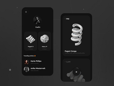 App Concept: Shop Curated 3D Arts 3d animation app branding crypto app dark mode ecommerce app free 3d illustration mcommerce mobile app mobile shop nft art nfts ui uidesign ux uxdesignmastery