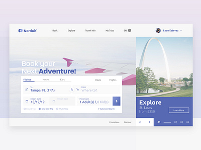 Flight Booking Exploration | Nordair airline booking explore flight landing page plane search travel ui ux web