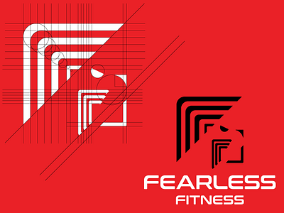 Fearless Fitness Logo Design & Grid branding dfrickdesign geometry grid icon lion lion logo logo mark minimalist symbol vector