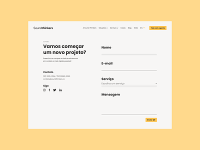 Soundthinkers Website contact form contact page contact us figma site design sound design ui design uidesign web webdesign website website design