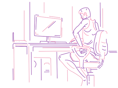 working computer illustration line pc thinking thoughts work