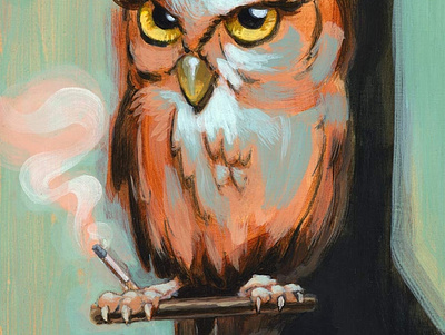 Comeuppance acrylic painting cigarette owl