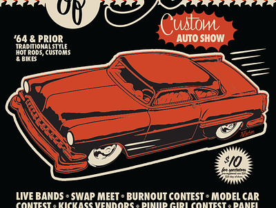 Sins of Steel Poster 50s car show cartoon illustration hot rod poster typography