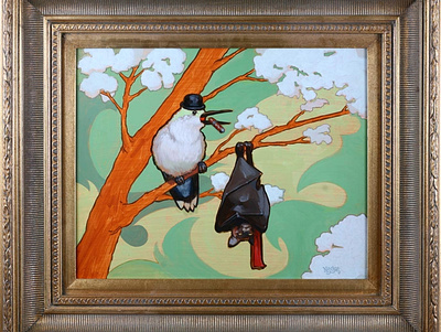 The Barker acrylic bat bird painting