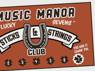 Lucky Sevens Sticks & Strings Club horseshoe lucky music vintage