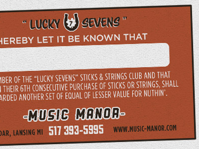 Lucky Sevens Sticks & Strings Club drum sticks guitar strings horseshoe lucky music vintage