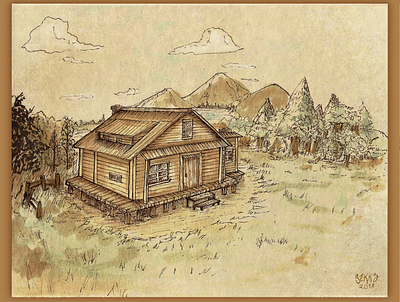 Cabin artwork illustration watercolor