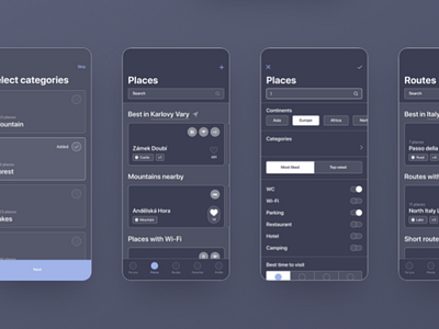 Travelling App wireframes