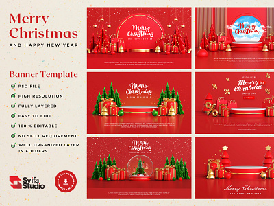 Merry Christmas Banner Template 3d 3d illustration banner christmas cover decoration graphic design holiday illustration merry christmas new year sale social media template web website xmas