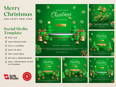 Merry Christmas & Happy New Year 3d 3d illustration banner christmas cover decoration design graphic design holiday illustration instagram new year social media template ui
