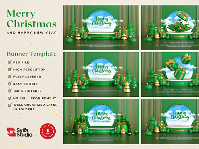 Merry Christmas Banner Template 3d 3d illustration banner christmas cover decoration design gift graphic design holiday illustration merry christmas new year template xmas