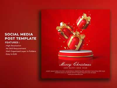 Christmas Social Media Template 3d 3d illustration banner christmas gift graphic design illustration merry christmas
