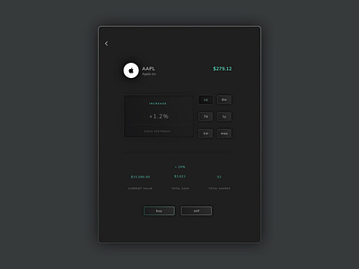 Trading app dark mode (tablet) - summary screen