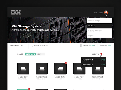 IBM Storage System black dashboard design ibm storage system ui ux
