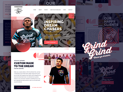GrindGrind Website abstract adobe xd apparel banner design circles clothing colorful homepage lines patterns red shapes shirt sportswear stripes tshirt web design website xd