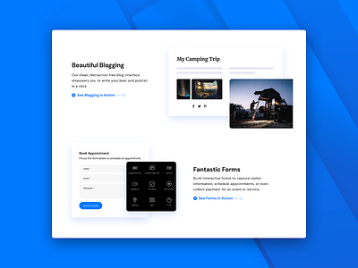 Features Second Part blogging blue clean clean ui clean website drop shadow floating gradient responsive responsive design responsive website shadow shapes stripes subtle ui web design website website builder website design