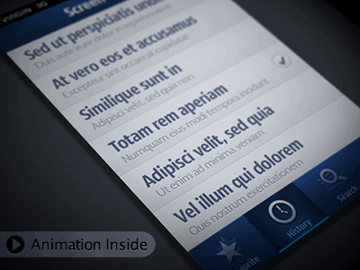 List Menu Animation animation app bar bounce concept favorite history icon iconmoon ios iphone list menu nav navigation search settings tab ui