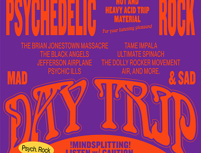 Playlist Cover — Day Trip, Psych. Rock 70s brutalist design layout design music psychedelic retro type typography vintage
