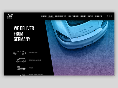 AED - Type of delivery machines section gradient over image icon of cars landing page ui ux webdesign website