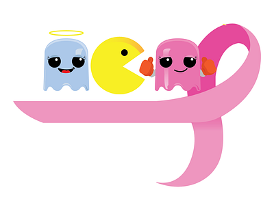Gobbling up Cancer. beast cancer cancer illustration pac man pink pinky ribbon vector