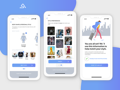 Style At Iz App - Onboarding/Setup app artificial intelligence assistant chatbot cx design ecommerce app fashion app fashion blogger inspiration iphone machine learning onboarding stylist ui user centered design user experience user interface ux wardrobe