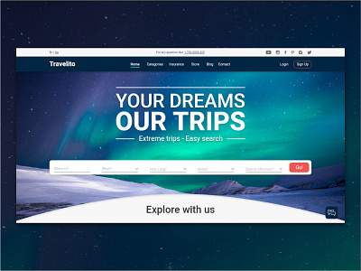 Travelito adobe branding creative design graphic homepage design travel trips ui ux