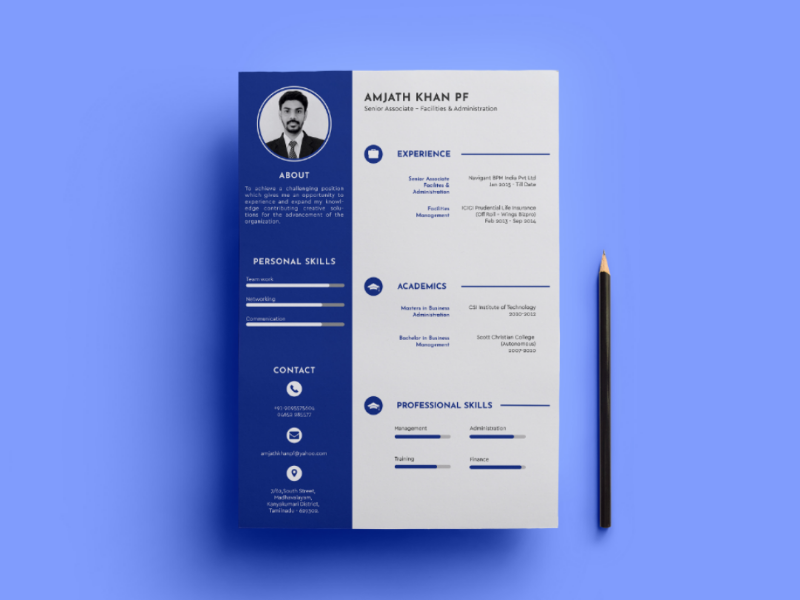 Single Page Resume Design blue adobeillustrator singlepage resume