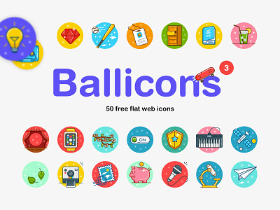 Ballicons 3: 50 free flat web icons ai blog design download eps flat free freebie icons psd svg thedesignest ui ux vector web