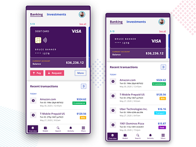 Mobile Banking & Investments: Banking Overview adobexd app design banking card concept design fintech fintech app investment mobile app money overview paying security transactions ux wallet