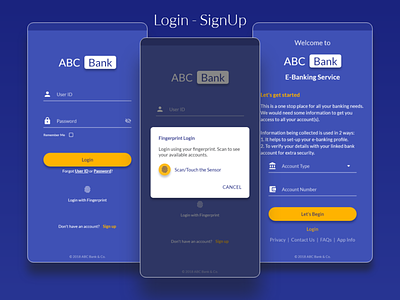 E-Banking Service | Login-Signup Flow android app app design bank app concept e banking login material design mobile app signup ui ux