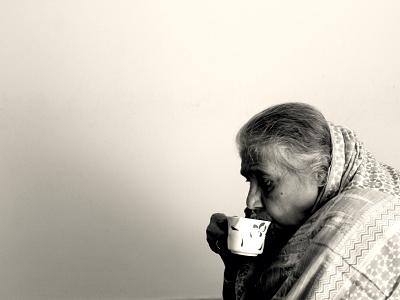 contemplation over chai monochrome photography