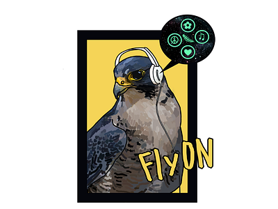 Fly On bird character design drawing gyrfalcon illustration love music peace