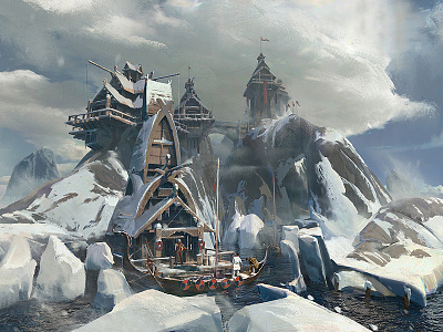 Port City illustration matte art port vikings winter