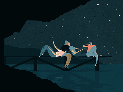 100 friends and counting digital docks editorial editorial art editorial illustration friend friends friendship illustration lake nature night starry starry night starry sky