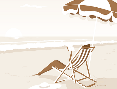 Sandy beach digital editorial holiday illustration ocean reading relaxing sea seaside summer travel vacation woman
