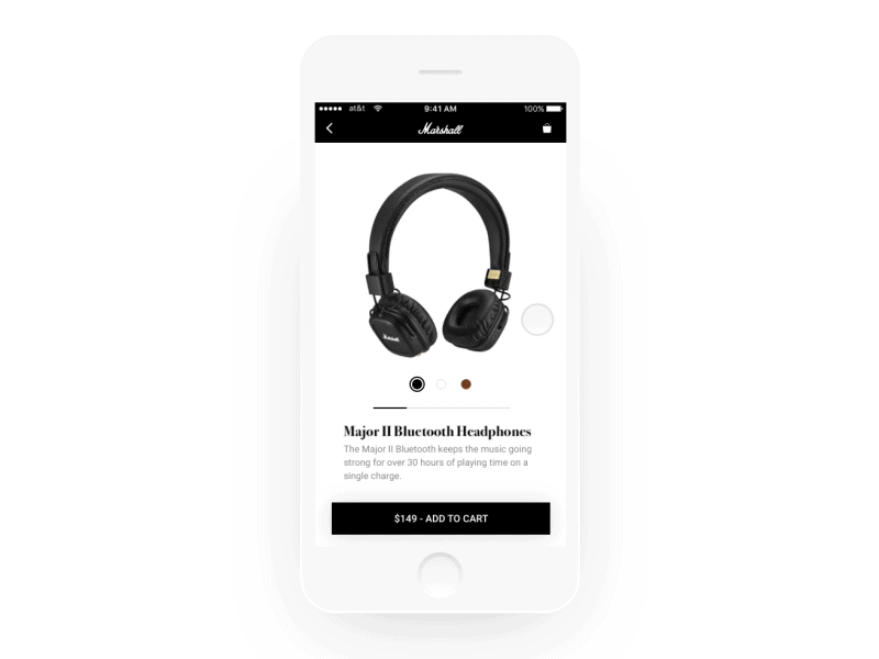 Marshall Product Detail Page app ecommerce headphones marshall mobile product store ui ux