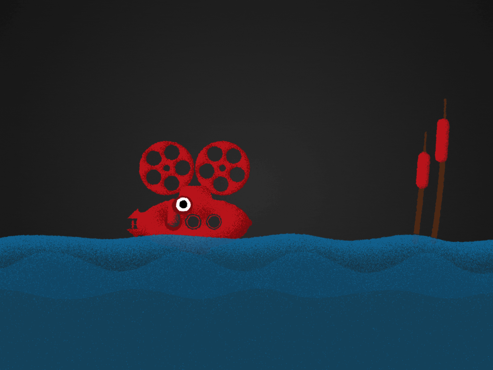 3RD FATHOM 2d after affects animation blue camera character chartoon eye film gif illustration logo motion graphics red see stylized submarine texture waves