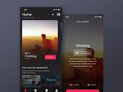 Travel app-1 adventure app black design travel app ui ui design ui设计 ux vr