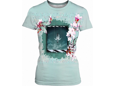Swinging on the moon Women’s T-shirt design floral flower moon swinging woman