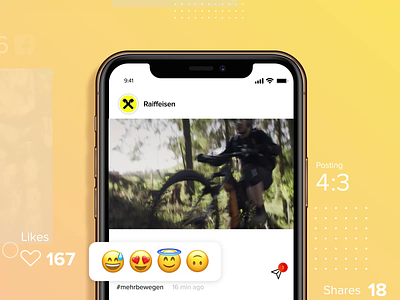 Social Media Campaign – Interaction/Visualisation/Posting animation bike campaign comments design emojis engagement rate follower impressions interaction iphone likes media motion design mountainbike pixelart posting shares social
